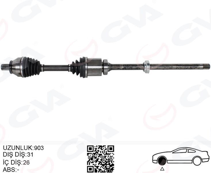 GVA KOMPLE AKS ÖN SAĞ FREELANDER 2 L359 2.2 TD4 06 14 UZUNLUK 1.002MM DİŞ 40 DİFERANSİYEL DİŞ 28 OEM: LR002618-LR006707-LR062661 - GVA 4499215 kodlu oto yedek parça görseli