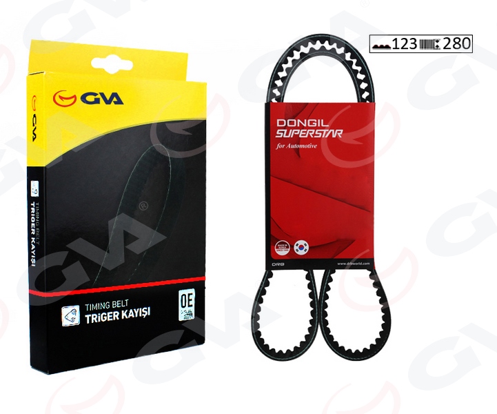 GVA TRİGER KAYIŞI 123x280 HYUNDAI ACCENT GETZ 1.5CRDI 12V 02 KIA CERATO SPORTAGE 2.0CRD 2431227000-2431227250 OEM: 2431227000-2431227250 - GVA 58123280 kodlu oto yedek parça görseli