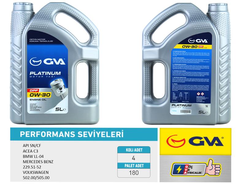 GVA MOTOR YAĞI 0W30 5 LT DPF TAM SENTETİK API SN/ CF PARTİKÜLLÜ OEM: 0W30-55177951 - GVA 9920052 kodlu oto yedek parça görseli