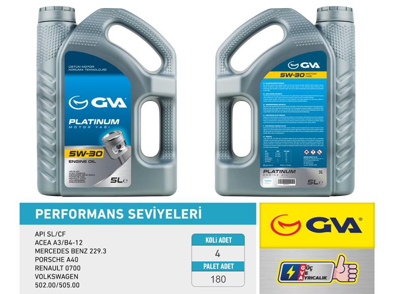 GVA MOTOR YAĞI 5W30 5 LT PLATINUM TAM SENTETİK API SL/CF 5W30-93165557 OEM: 5W30-93165557 - GVA 9920124 kodlu oto yedek parça görseli