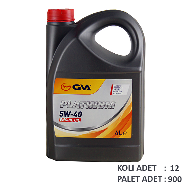 GVA MOTOR YAĞI 5W40 4 LT PLATINUM TAM SENTETİK API SL/CF 5W40 OEM: 5W40 - GVA 9920182 kodlu oto yedek parça görseli