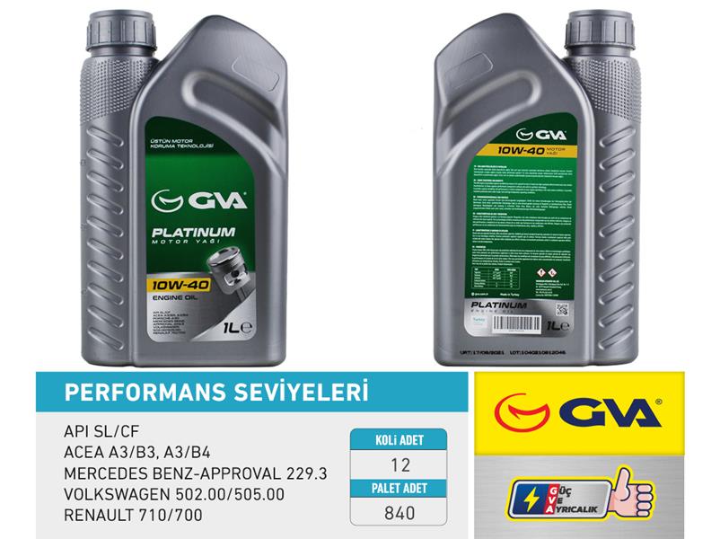 GVA MOTOR YAĞI 10W40 1 LT PLATINUM YARI SENTETİK API SL/CF OEM: 10W40 - GVA 9920320 kodlu oto yedek parça görseli