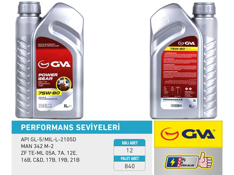 GVA ŞANZIMAN YAĞI 75W80 1LT API GL-5 OEM: 75W80 - GVA 9920740 kodlu oto yedek parça görseli