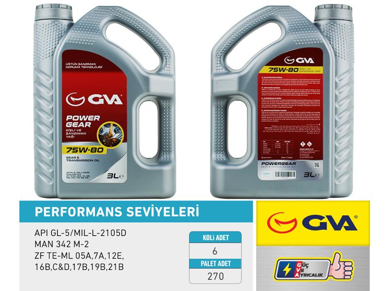 GVA ŞANZIMAN YAĞI 75W80 3LT API GL-5 75W80 OEM: 75W80 - GVA 9920742 kodlu oto yedek parça görseli