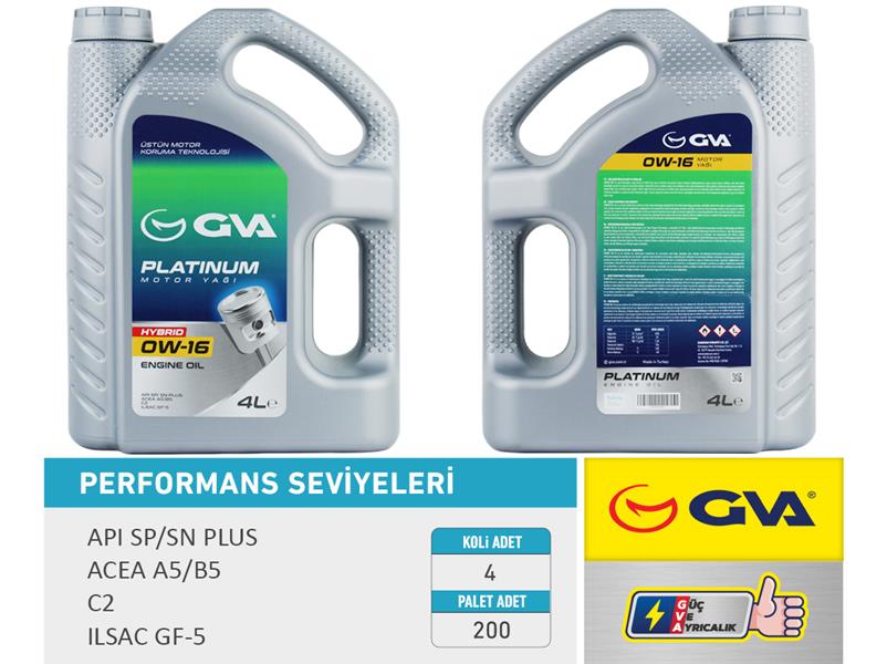 GVA MOTOR YAĞI 4 LT 0W16 TAM SENTETİK API SP / SN-PLUS ILSAC GF-6B HIBRIT ARAÇLAR İÇİN - GVA 9920854 kodlu oto yedek parça görseli