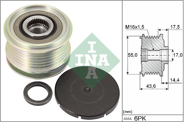 INA ALTERNATÖR KASNAĞI CLIO II-MGN-KNG-SCENIC K4M-K4J-K9K-F4P 6 KANAL AYARLI OEM: 7701477689-7700110616 - INA 535010510 kodlu oto yedek parça görseli