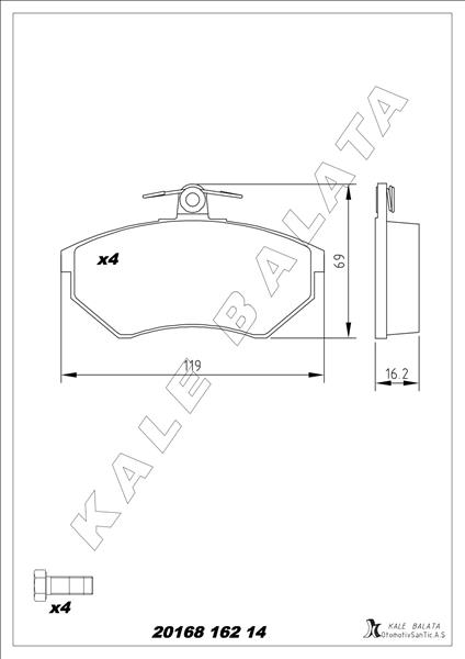 KALE-BALATA BALATA ÖN IBIZA-CORDOBA 1.8-TOLEDO I 93-99 OEM: 8660004677-8671016619-357698151H - KALE 20168 162 14 ANS KD13 kodlu oto yedek parça görseli