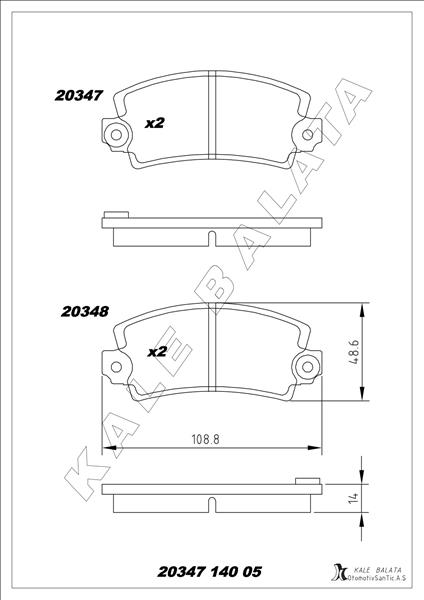 KALE-BALATA BALATA ÖN R4-R5-R6-R7-R14-R15-R16-R17-R18-R20-RODEO-TOROS 70 -  - KALE 20347 140 05 ANS KD13 kodlu oto yedek parça görseli