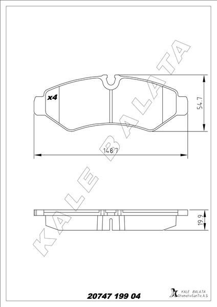 KALE-BALATA FREN BALATASI ARKA MERCEDES SPRINTER B907 B910 18> TEK TEKER OEM: A9104203700 - KALE 20747 199 04 MSH KD20 kodlu oto yedek parça görseli