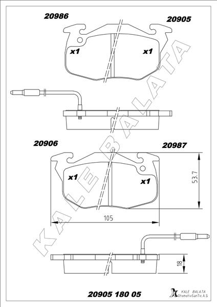 KALE-BALATA ÖN BALATA R9-R11-R19 CLIO-EXP-P106-P206 GDB327 OEM: 7711130034-7701202711-WVA20905 - KALE 20905 180 05 ANS KD13 kodlu oto yedek parça görseli