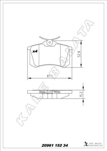 KALE-BALATA ARKA FREN BALATA RENAULT CLIO 05 KANGOO 01 LAGUNA 96 FLUENCE 09 MEGANE 96 CITROEN BERLINGO 99 C2 C3 C4 03 DS4 11 PEUGEOT 307 00 308 07 PARTNER 96 VW POLO CLASSIC 95 01 GOLF III-IV-PASSAT III OEM: 1H0698451F-4250.56-WVA20960 - KALE 20961 152 34 ANS KD13 kodlu oto yedek parça görseli