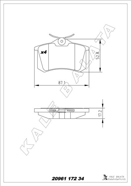 KALE-BALATA ARKA BALATA MGN II-LGN-GOLF III-IV-PASSAT III-POLO-C3-C4-P307-AUDI A3-A4 87x52.9x17.2mm GDB823 OEM: 1J0698451P-440605713R-1623180580 - KALE 20961 172 34 ANS KD13 kodlu oto yedek parça görseli