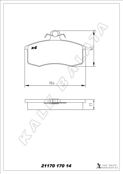 KALE-BALATA BALATA ÖN SAMARA-FORMA-VEGA 00- OEM: 21083501089-21083501090 - KALE 21170 170 14 ANS KD13 kodlu oto yedek parça görseli