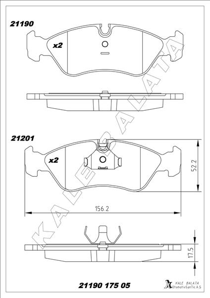 KALE-BALATA ÖN BALATA ASTRA F 91-98 CALIBRA-OMEGA-VECTRA A 1.8-2.0 88-95 OEM: 1605808-1605089-1605911-WVA21190 - KALE 21190 175 05 ANS KD13 kodlu oto yedek parça görseli