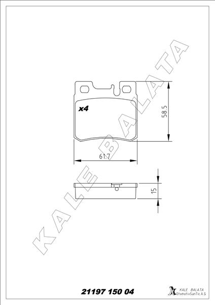 KALE-BALATA FREN BALATASI ARKA MERCEDES W201 W202 W210 W124 R170 OEM: A0054201720 - KALE 21197 150 04 MSH KD11 kodlu oto yedek parça görseli