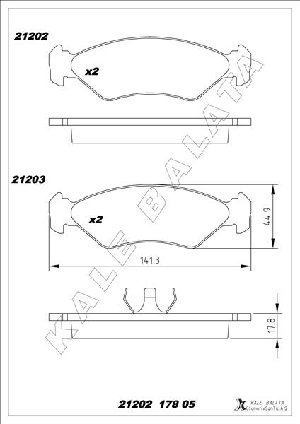 KALE-BALATA ÖN BALATA FIESTA1.0 1.3 1.4 1.8 D 95 FORD KA 1.0 1.3 96 MAZDA 121 96 OEM: 96FB2K021AA-98FB2K021AA-1064762 - KALE 21202 178 05 ANS KD13 kodlu oto yedek parça görseli