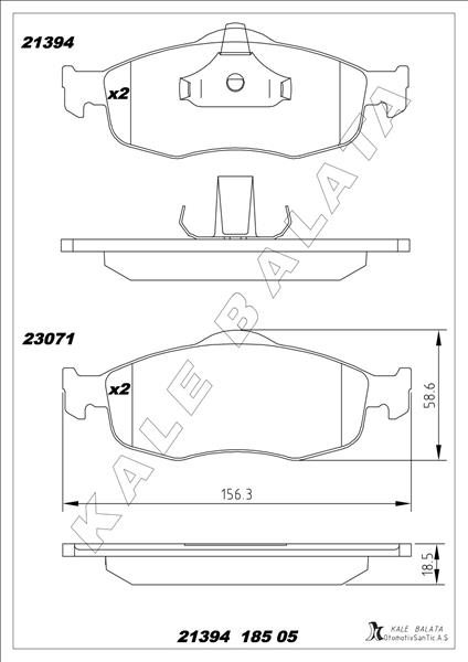 KALE-BALATA ÖN BALATA ESCORT VI-VII 92-98 -MONDEO I-II 94-00 0986TB2697 OEM: 97BG2K021BB-1095201-93BB2K021EB - KALE 21394 185 05 ANS KD13 kodlu oto yedek parça görseli