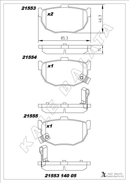 KALE-BALATA BALATA ARKA COUPE-ELANTRA-LANTRA I.II 01- OEM: 4406008E91-4406061E90-4406065E90 - KALE 21553 140 05 ANS KD13 kodlu oto yedek parça görseli