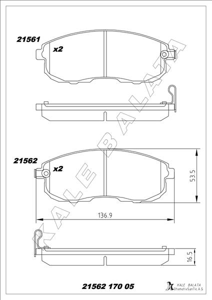 KALE-BALATA ÖN FREN BALATA NISSAN JUKE 1.6L HR16DE DIG-T F15 10- 1.5L Dci F15 10- / MAXIMA 2.0L VQ20DE DOHC A32 A33 V6 95-03 / 3.0L VQ30DE DOHC A32 V6 95- / SUZUKI SX4 1.6L M16A VVT RW416 05- OEM: 4106040U90-D10601KA1A-5581080J51 - KALE 21562 170 05 ANS KD13 kodlu oto yedek parça görseli