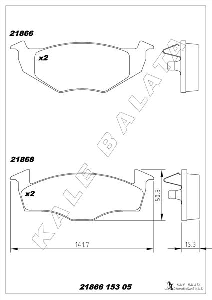 KALE-BALATA BALATA ÖN CORDOBA 1.7-1.9-IBIZA II.III-İNCA-TOLEDO I 93-99 OEM: 8660004614-8671016518-140698151B - KALE 21866 153 05 ANS KD13 kodlu oto yedek parça görseli