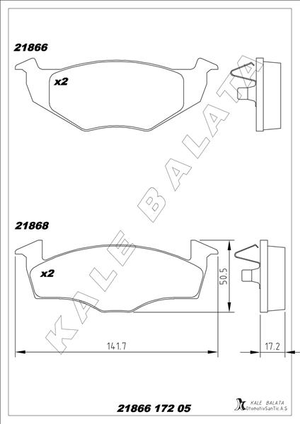 KALE-BALATA BALATA ÖN AROSA-CORDOBA 95-99 OEM: 8660004679-8671016621-6N0698151 - KALE 21866 172 05 ANS KD13 kodlu oto yedek parça görseli
