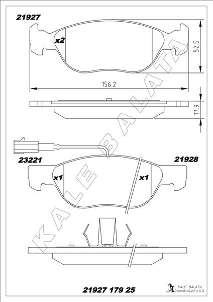 KALE-BALATA BALATA ÖN 145-146 94-01 OEM: 9947630-9948222-71753042 - KALE 21927 179 25 ANS KD13 kodlu oto yedek parça görseli
