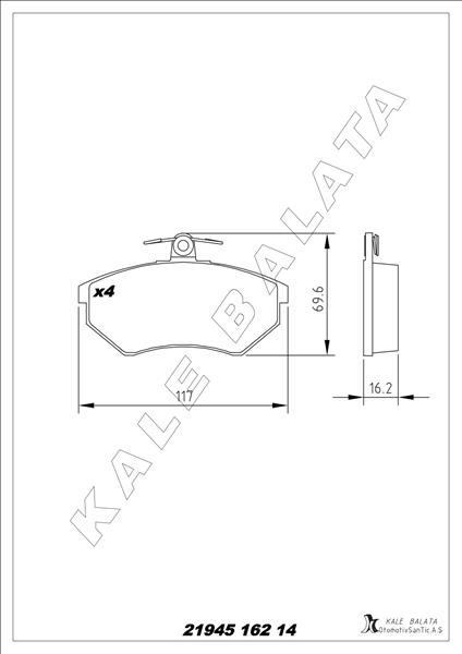 KALE-BALATA BALATA ÖN AROSA-CORDOBA I.II-IBIZA II.III-İNCA-TOLEDO I 93-99 OEM: 8660004644-8671016555-1HM698151 - KALE 21945 162 14 ANS KD13 kodlu oto yedek parça görseli
