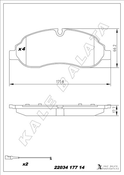 KALE-BALATA ÖN FREN BALATASI TRANSİT V363 TTG 14> ÇİFT TEKER FISLI OEM: BK31 2K021 AE-BK31 2K021 AD - KALE 22034 177 14 ANS KD20 kodlu oto yedek parça görseli