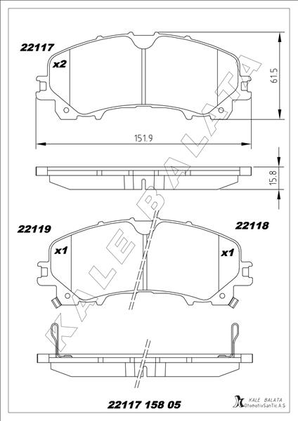 KALE-BALATA ÖN FREN BALATA NISSAN X-TRAIL 1.6L R9M Dci T32 dizel 5 koltuklu araçlar için 14-> OEM: D10604GA0A-D10604GA5A-D10604CC0A - KALE 22117 158 05 ANS KD11 kodlu oto yedek parça görseli
