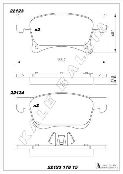 KALE-BALATA ÖN FREN BALATASI ADAM 14>CORSA E 14> 15 İNÇ JANT OEM: 39122150-95517029-1605281 - KALE 22123 178 15 ANS KD13 kodlu oto yedek parça görseli
