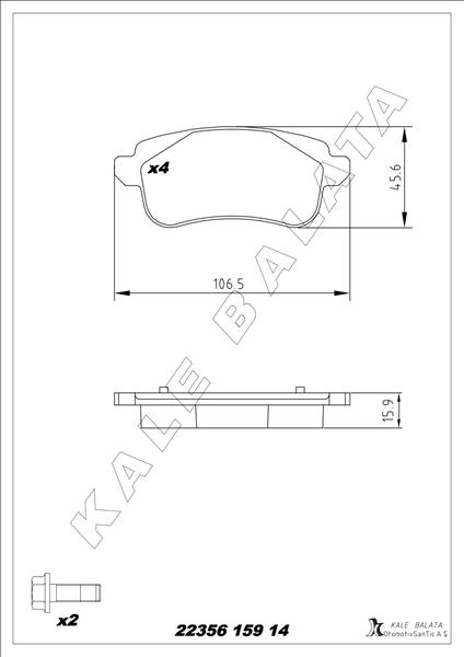 KALE-BALATA BALATA ARKA JUKE 22103 EŞ DEĞERİ 19- OEM: 440608235R - KALE 22356 159 14 ANS KD13 kodlu oto yedek parça görseli