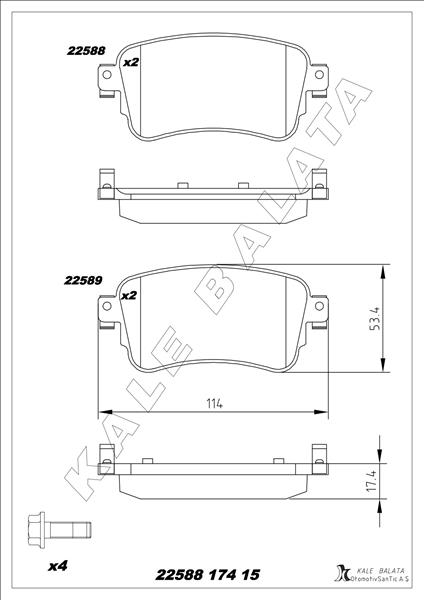 KALE-BALATA ARKA FREN BALATASI ZAFIRA LIFE 19 VIVARO C 19 JUMPY III 16 EXPERT 16 TOYOTA PROACE 16 290 mm OEM: 1617936880-1673603880-SU001A6136 - KALE 22588 174 15 MSH KD20 kodlu oto yedek parça görseli