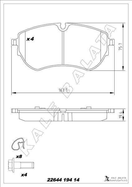 KALE-BALATA ON FREN BALATASI TRANSIT V348 06>14 A.CEKER 11-> VW AMAROK 2.0TDI 10> GDB1724 OEM: 6C112K021B9A-1371402-2H0698151 - KALE 22644 194 14 MSH KD20 kodlu oto yedek parça görseli