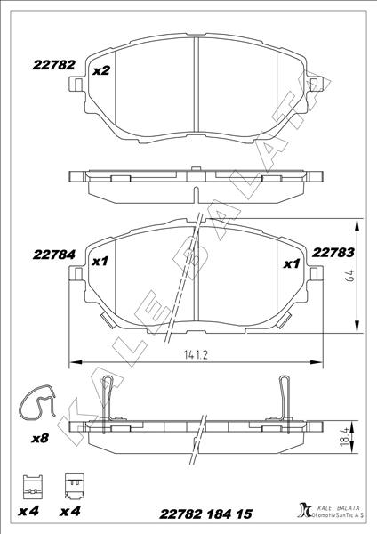 KALE-BALATA BALATA ÖN C-HR-COROLLA XII 16- OEM: 04465F4010-04465F4020 - KALE 22782 184 15 MSH KD11 kodlu oto yedek parça görseli