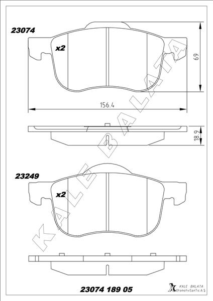 KALE-BALATA ÖN BALATA VOLVO S60 00-10 S80 98-06 V70 97-07 XC70 00-07 S70 97-00 OEM: 8634921-8623861-31262503-WVA23072 - KALE 23074 189 05 MSH KD11 kodlu oto yedek parça görseli