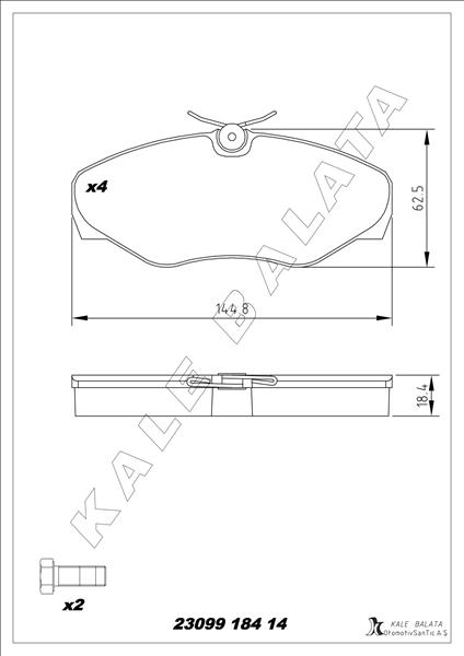 KALE-BALATA ÖN BALATA RENAULT TRAFIC II 01> OPEL VİVARO 01> OEM: 7701054771-4106000QAE-4414519 - KALE 23099 184 14 ANS KD20 kodlu oto yedek parça görseli