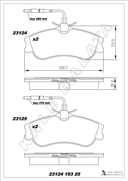 KALE-BALATA ÖN BALATA PARTNER-BERLINGO 07/96 > XSARA 04/97 > P306 05/93-05/01 FİŞLİ OEM: 1611335080-4251.54-4251.55-4254.85 - KALE 23124 193 25 ANS KD13 kodlu oto yedek parça görseli