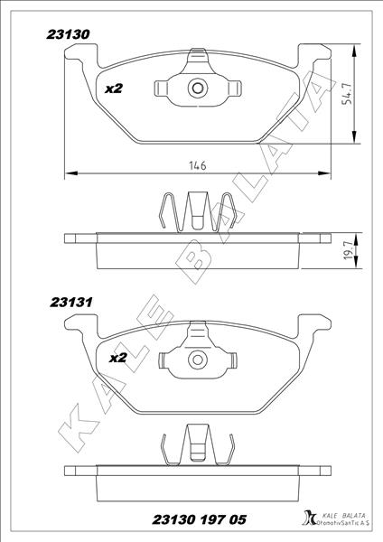 KALE-BALATA ÖN BALATA GOLF IV BORA 97-6.05 POLO 99 OCTAVIA 97 LEON TOLEDO 99-06 IBIZA 02 OEM: 1J0698151A-1J0698151B-6R0698151A - KALE 23130 197 05 ANS KD13 kodlu oto yedek parça görseli