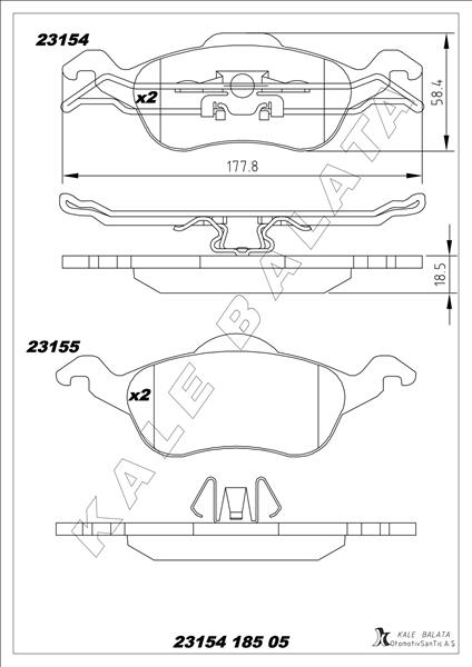 KALE-BALATA ÖN FREN BALATA FORD FOCUS 1.4L 1.6L 1.8L 2.0L 98-04 OEM: TAMT2K021FCS-1075558-98AB2K021AG - KALE 23154 185 05 ANS KD13 kodlu oto yedek parça görseli