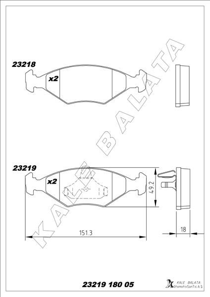 KALE-BALATA ÖN BALATA PALIO 1.6 16V-PALIO WEEKEND 1.2-1.7TD-ALBEA 1.4-1.6 16V 96 OEM: 9947917-7078947 - KALE 23219 180 05 ANS KD13 kodlu oto yedek parça görseli