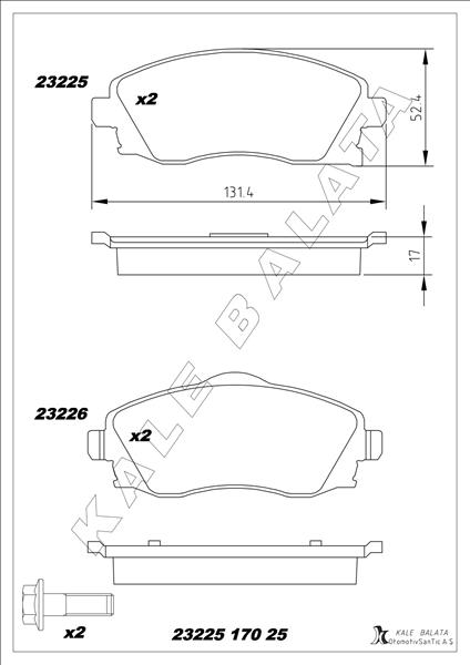 KALE-BALATA ÖN BALATA COMBO C-CORSA C 1.3-1.7 CDTI 01 MERIVA 03 TIGRA 04 GDB1570 OEM: 1605081-93176114-1605974-1605092 - KALE 23225 170 25 ANS KD13 kodlu oto yedek parça görseli