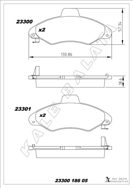 KALE-BALATA ON FREN BALATASI ESCORT 90 00 ORION 1.3 / 1.4 / 1.6 90 00 FISLI OEM: 97AX2K021AB-97AG2K021BA-94AB2K021AC - KALE 23300 186 05 ANS KD13 kodlu oto yedek parça görseli