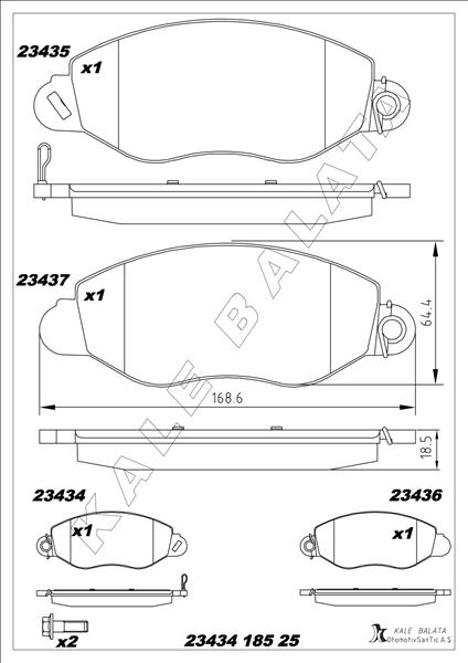 KALE-BALATA ON FREN BALATASI TRANSIT V185 01>07> O.CEKER OEM: 1C152K021AD-GDB1461-4114749 - KALE 23434 185 25 ANS KD20 kodlu oto yedek parça görseli