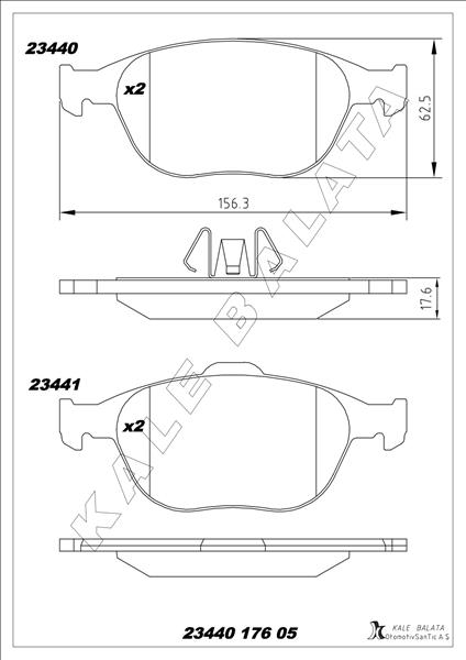 KALE-BALATA ON FREN BALATASI CONNECT 1.8TDCI 02 14 OEM: 2T1J2K021AA-2T142K021A2C-T121183 - KALE 23440 176 05 ANS KD13 kodlu oto yedek parça görseli
