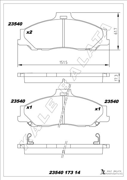 KALE-BALATA ÖN BALATA RANGER 2.5 D TD 4X4 99 3.0 TDCİ 05 MAZDA B SERİSİ 2.5 D TD 98 GDB3353 OEM: 2M342001FA-UJY63323Z-UJY63328Z - KALE 23540 173 14 ANS KD11 kodlu oto yedek parça görseli