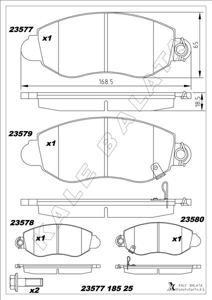 KALE-BALATA ON FREN BALATASI TRANSIT V184 01 06 A.CEKER OEM: 4077636-YC152K021AC-WVA23577 - KALE 23577 185 25 ANS KD20 kodlu oto yedek parça görseli
