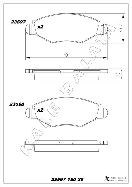 KALE-BALATA BALATA ÖN 206-206 -306 98 - - KALE 23597 180 25 ANS KD13 kodlu oto yedek parça görseli