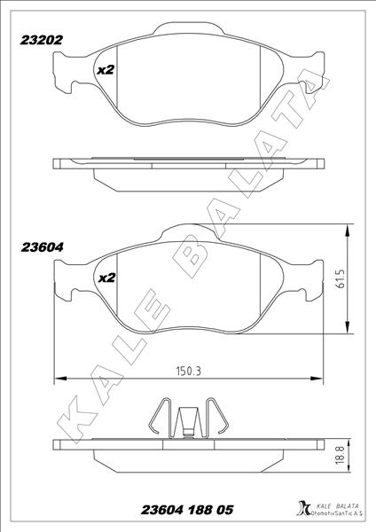 KALE-BALATA ÖN BALATA FIESTA 1.4TDCİ ABSLİ 00 FUSION 02 MAZDA 121 96 MAZDA 2 03 GDB1419 OEM: TAMT2K021FSTL-YS6J2K021DC-WVA23202 - KALE 23604 188 05 ANS KD13 kodlu oto yedek parça görseli