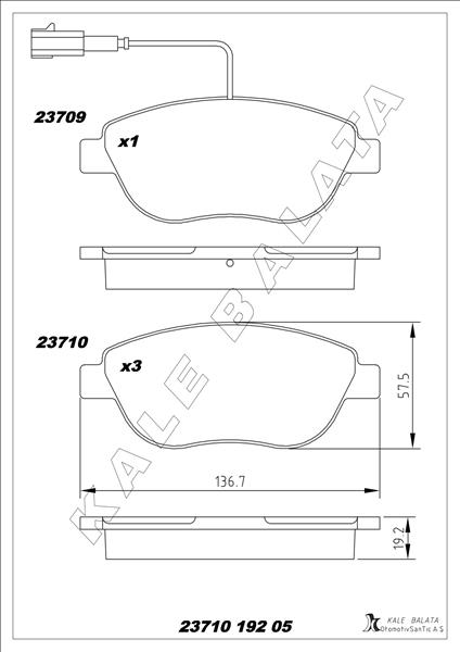 KALE-BALATA ÖN FREN BALATASI OPEL COMBO D 12 PUNTO EVO 1.3-1.4-1.6D MTJ 09 500-500C 1.3DMJ 10 GRANDE PUNTO 1.6DMTJ 09 OEM: 95518218-77365468-71770012-77366530 - KALE 23710 192 05 ANS KD13 kodlu oto yedek parça görseli