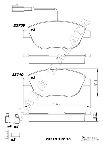 KALE-BALATA ÖN FREN BALATASI OPEL COMBO D 12> PUNTO EVO 1.3-1.4-1.6D MTJ 09 > 500-500C 1.3DMJ 10 > GRANDE PUNTO 1.6DMTJ 09 > OEM: 95518218-77365468-71770012-77366530 - KALE 23710 192 15 ANS KD13 kodlu oto yedek parça görseli